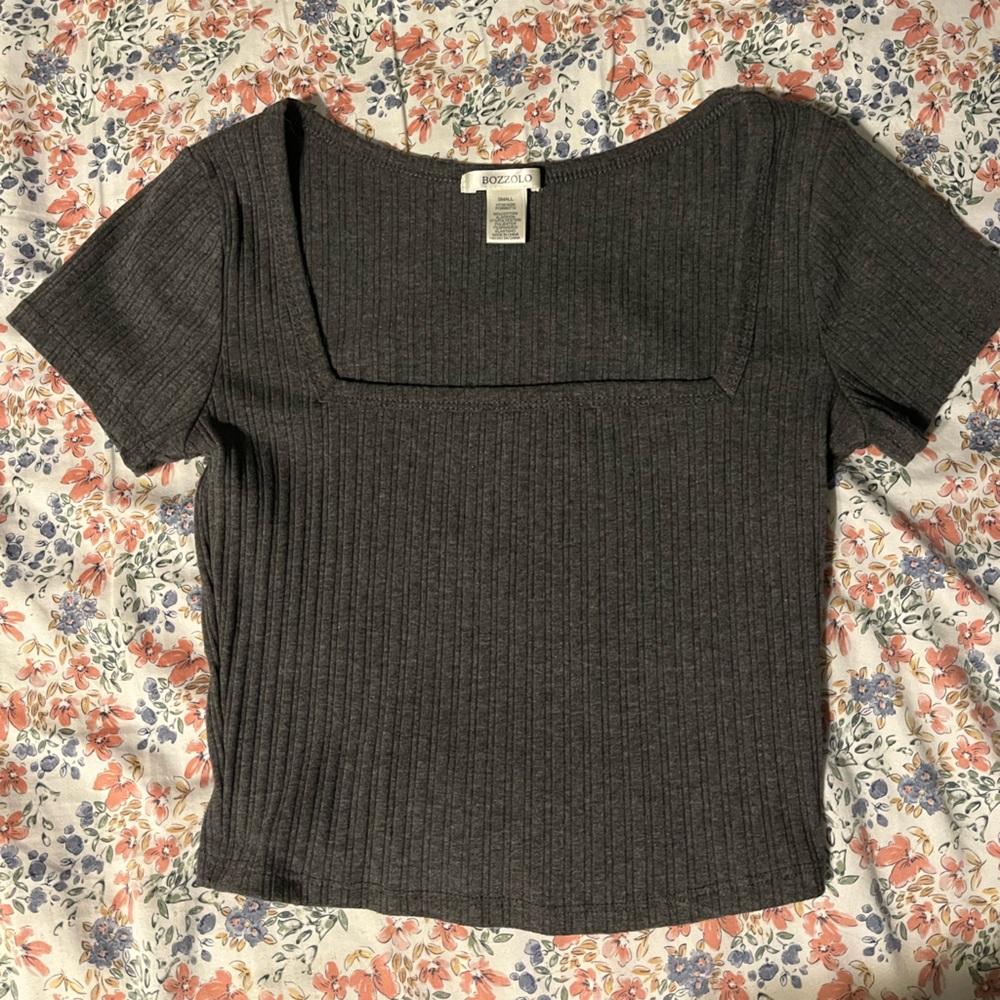 Gray Ribbed Knit Top